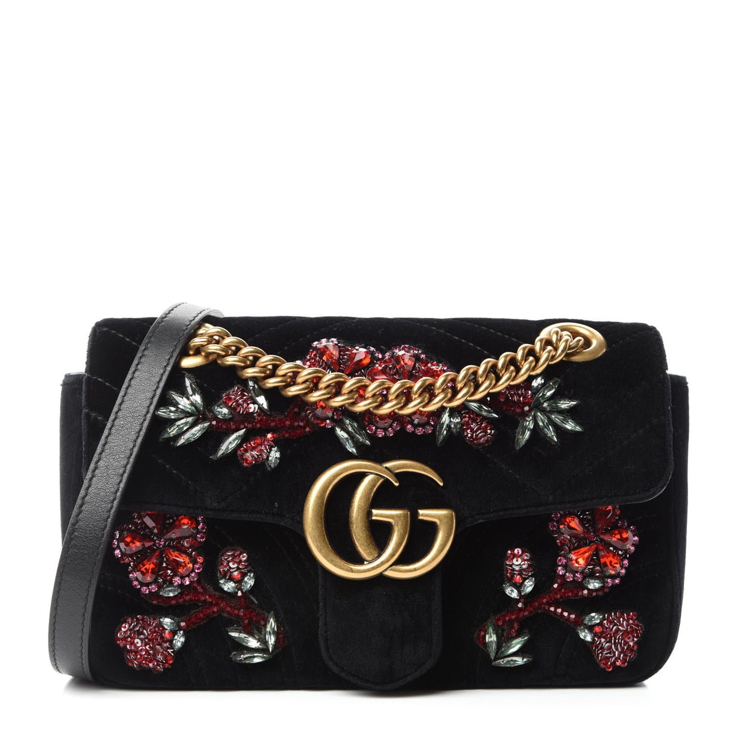 Velvet Matelasse Embroidered Mini GG Marmont Shoulder Bag Black
