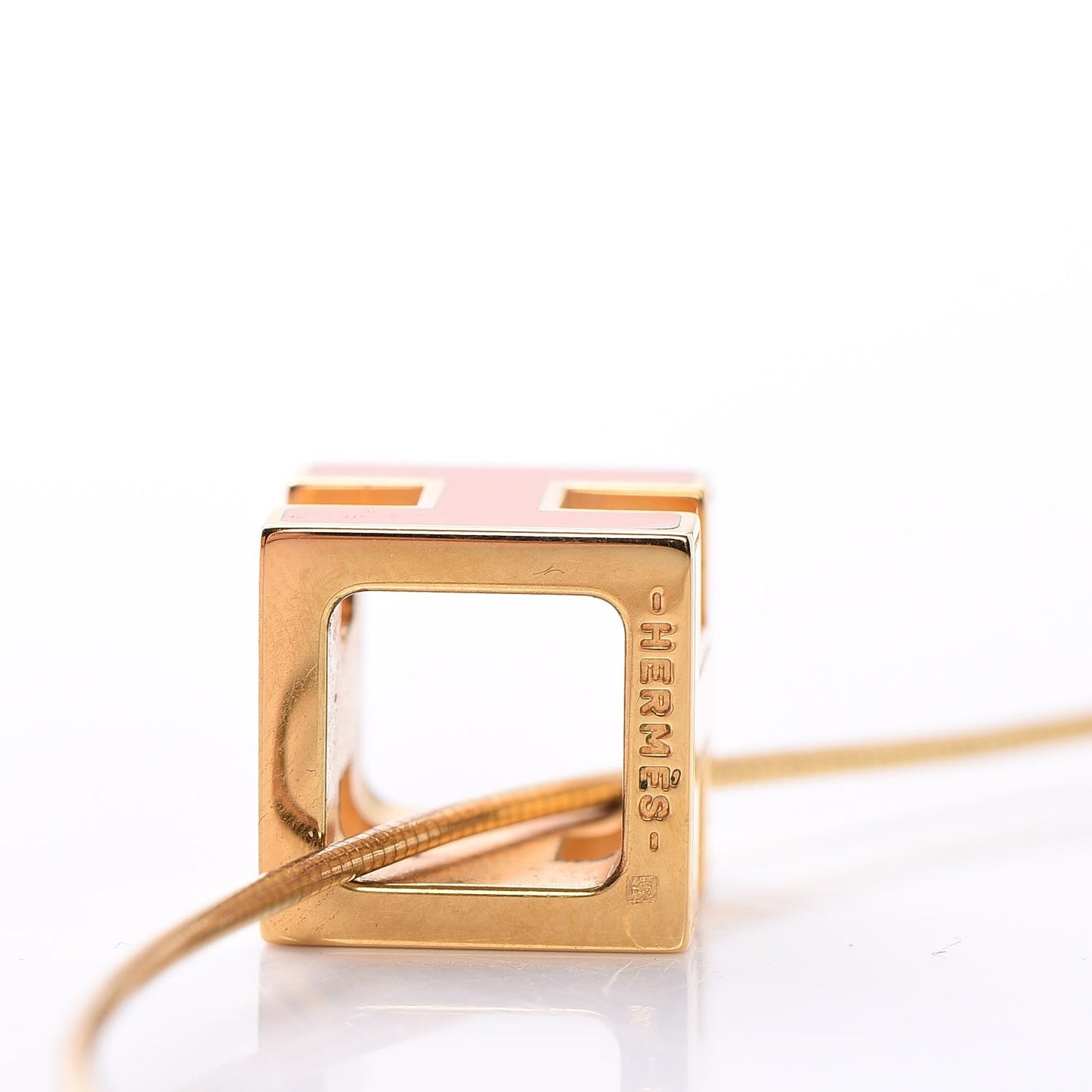 Gold Lacquered Cage d'H Pendant Necklace Orange