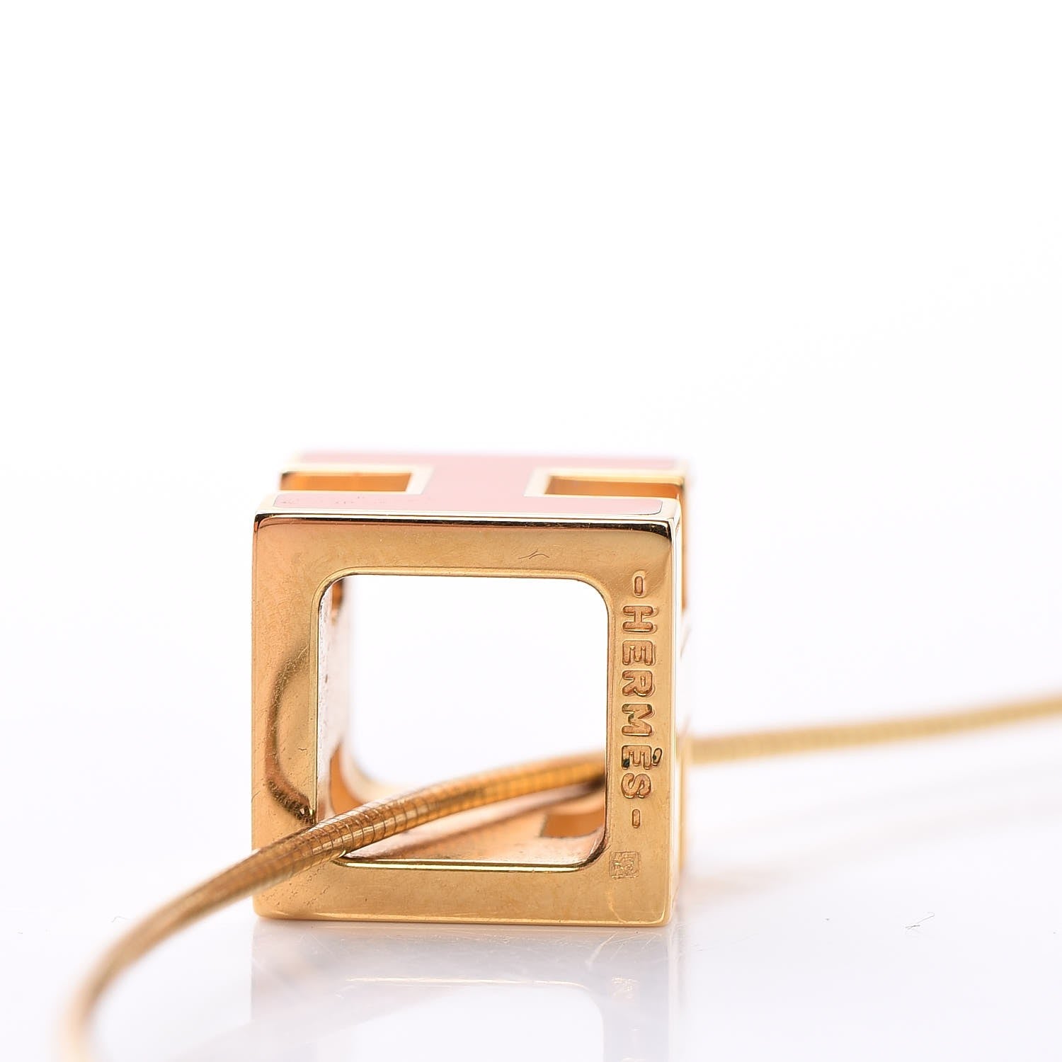 Hermes Gold Lacquered Cage d'H Pendant Necklace Orange 6 of 11