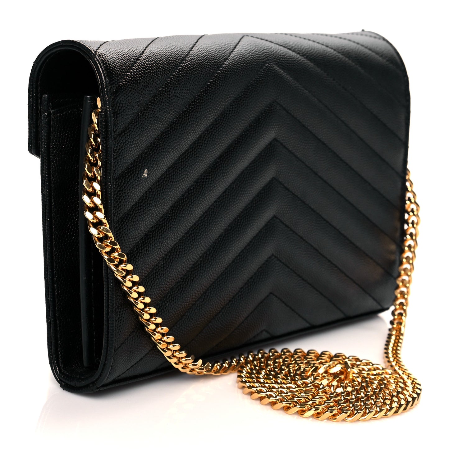 Grain De Poudre Matelasse Chevron Monogram Chain Wallet Black