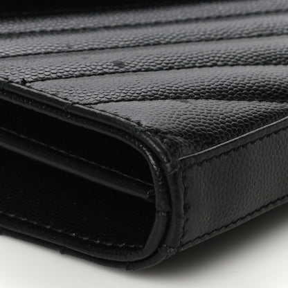 Saint Laurent Grain De Poudre Matelasse Chevron Monogram Chain Wallet Black 10 of 17