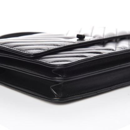 Chanel Aged Calfskin Chevron Quilted Reissue 2.55 Square Wallet On Chain WOC So Black 5 of 10