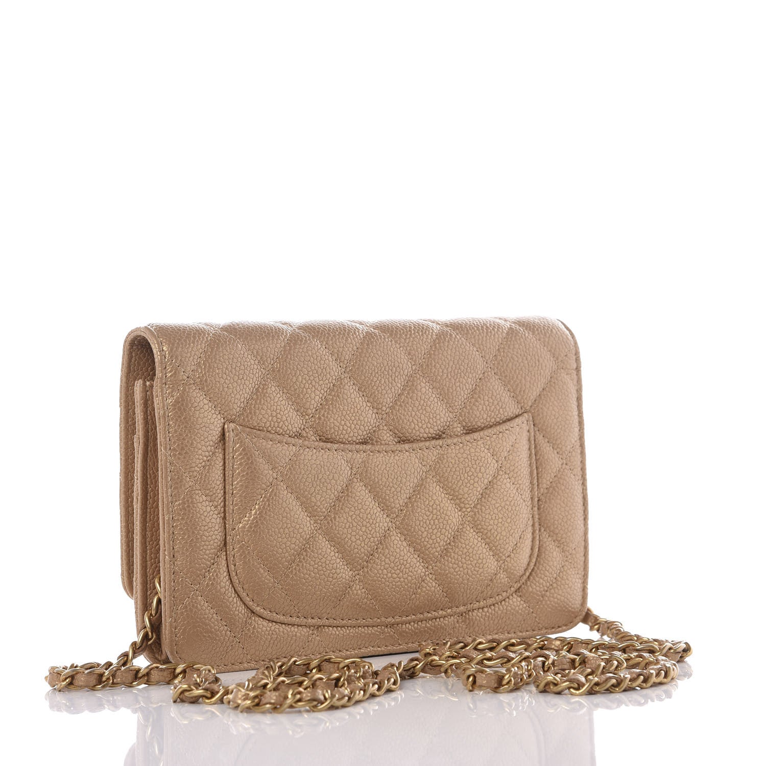 Chanel Pearly Caviar Quilted Wallet On Chain WOC Gold 2 of 10