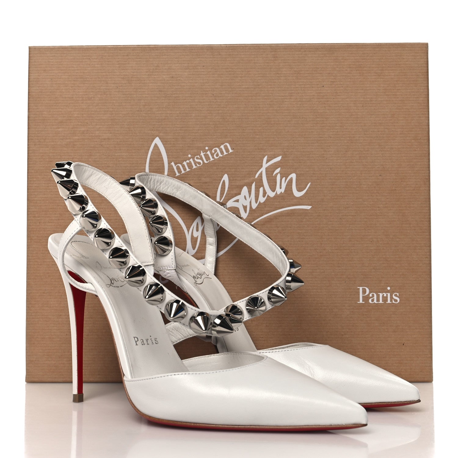 Christian Louboutin Calfskin Spikita Slingback 100 Stiletto Pumps 37 White 10 of 10