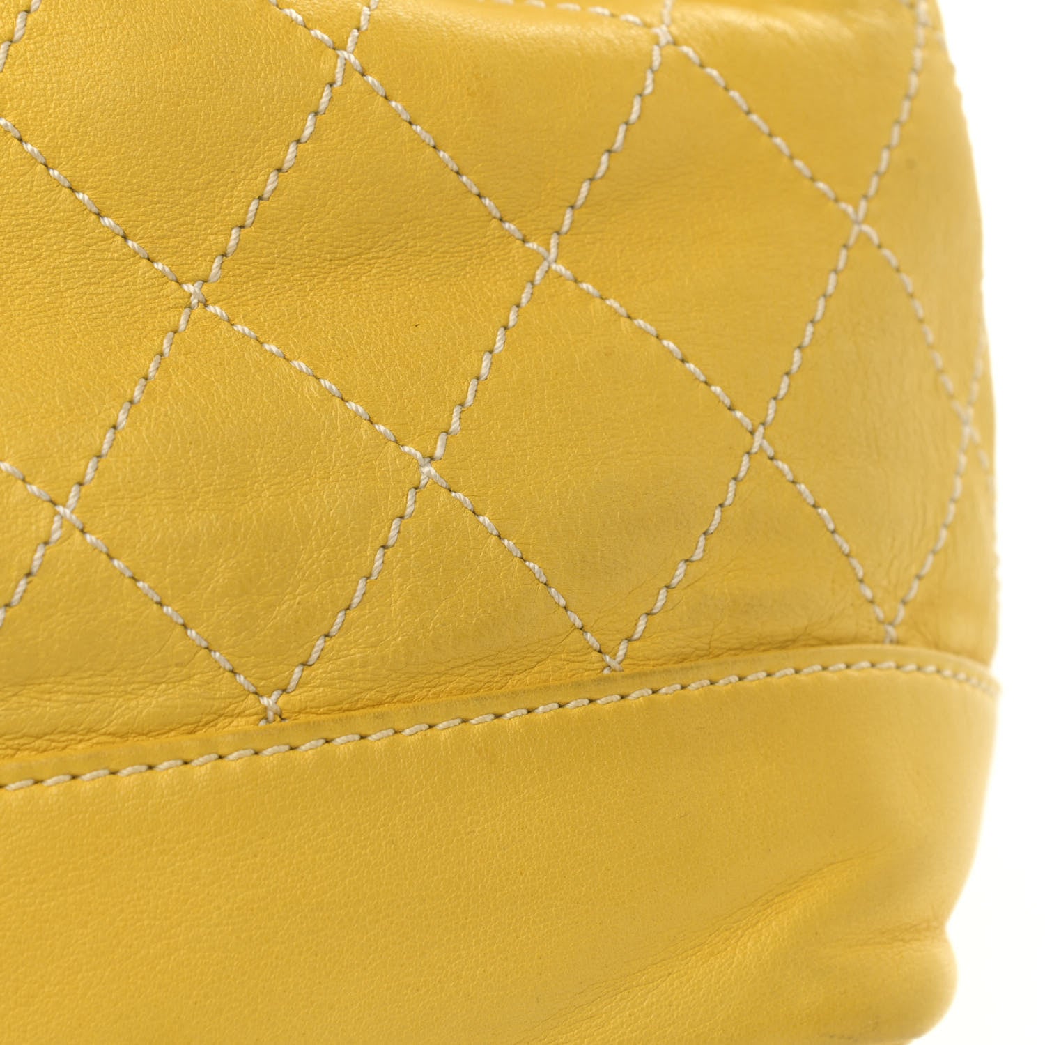 Chanel Lambskin Contrast Stitch Drawstring Tote Yellow 12 of 13