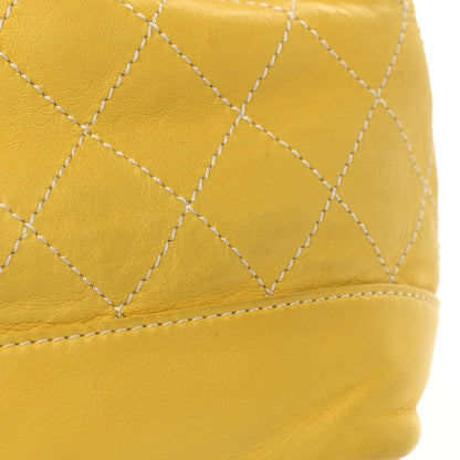 Chanel Lambskin Contrast Stitch Drawstring Tote Yellow 12 of 13