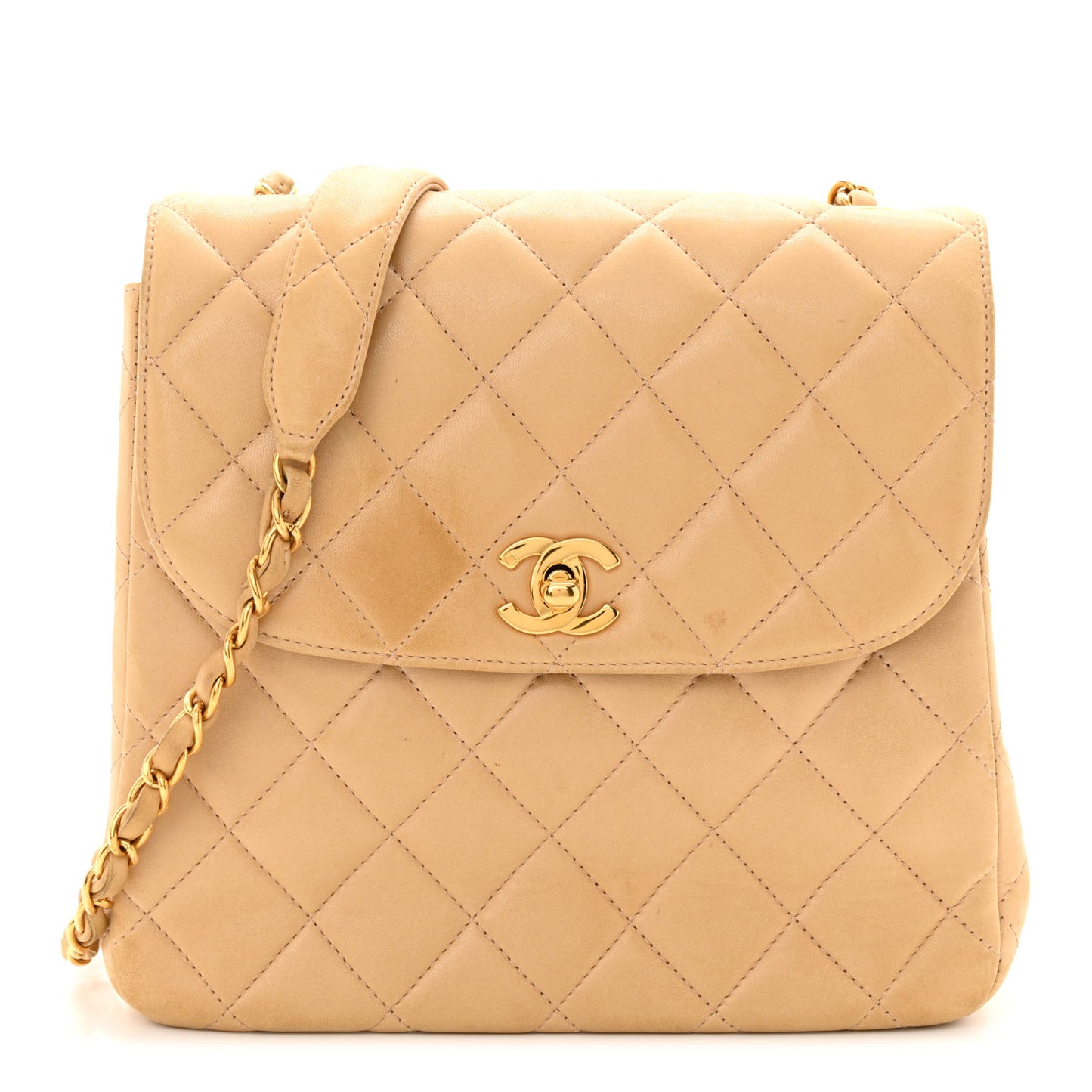 Lambskin Quilted Flap Shoulder Bag Beige