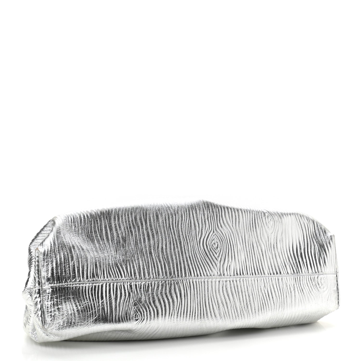 Bottega Veneta Metallic Bark Calfskin Embossed The Pouch Oversized Clutch Silver 4 of 8