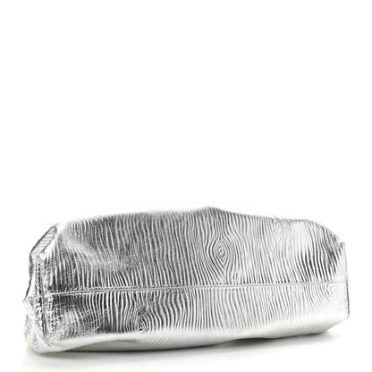 Bottega Veneta Metallic Bark Calfskin Embossed The Pouch Oversized Clutch Silver 4 of 8