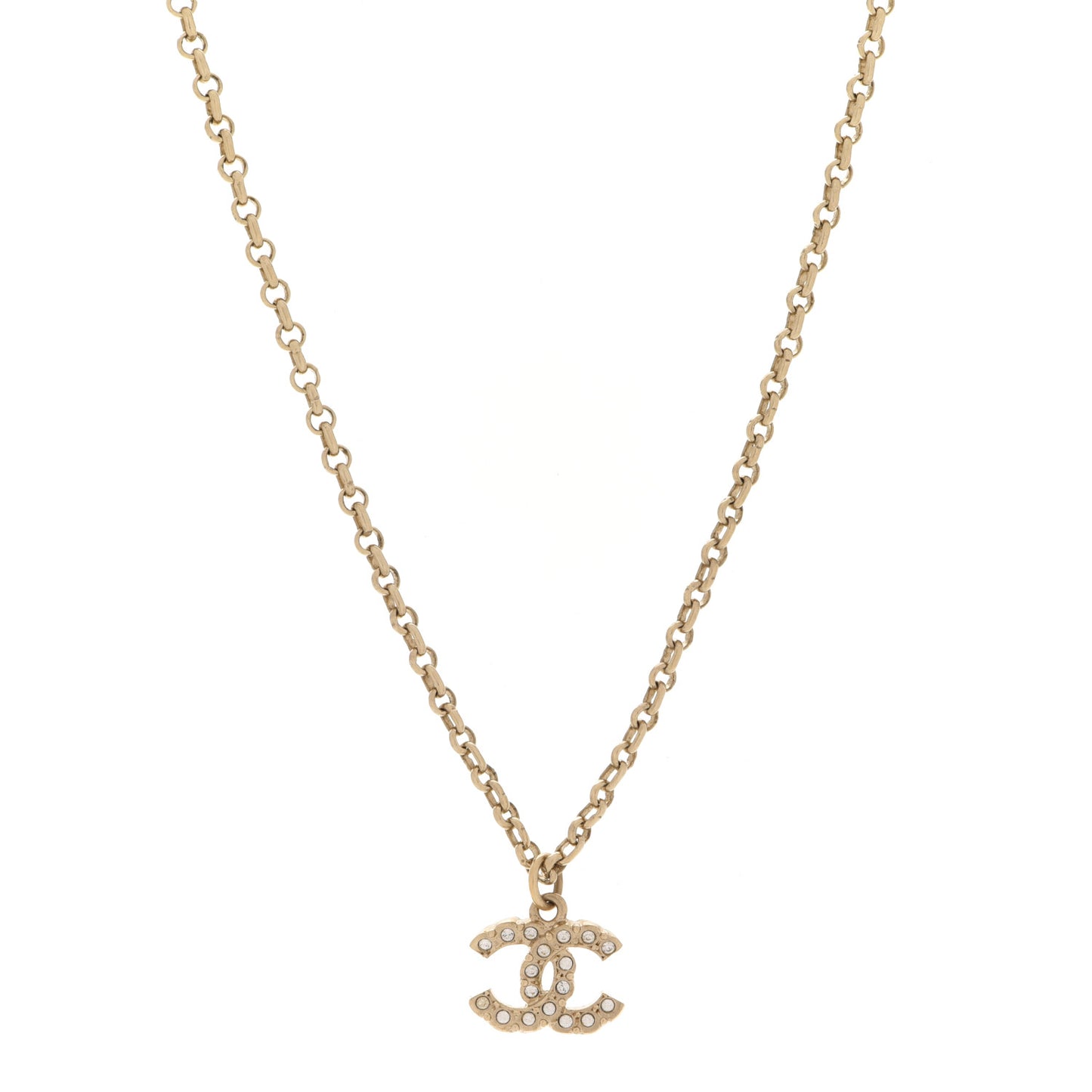 Pearl Crystal CC Pendant Necklace Gold