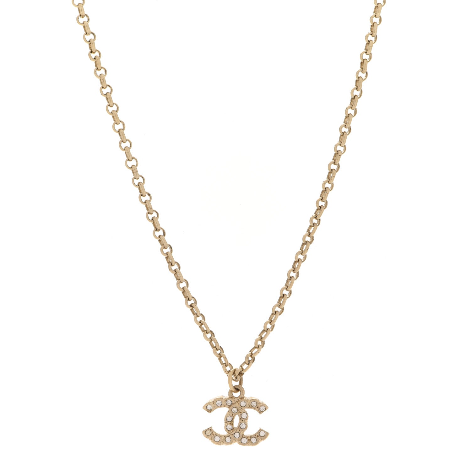 Chanel Pearl Crystal CC Pendant Necklace Gold 1 of 6