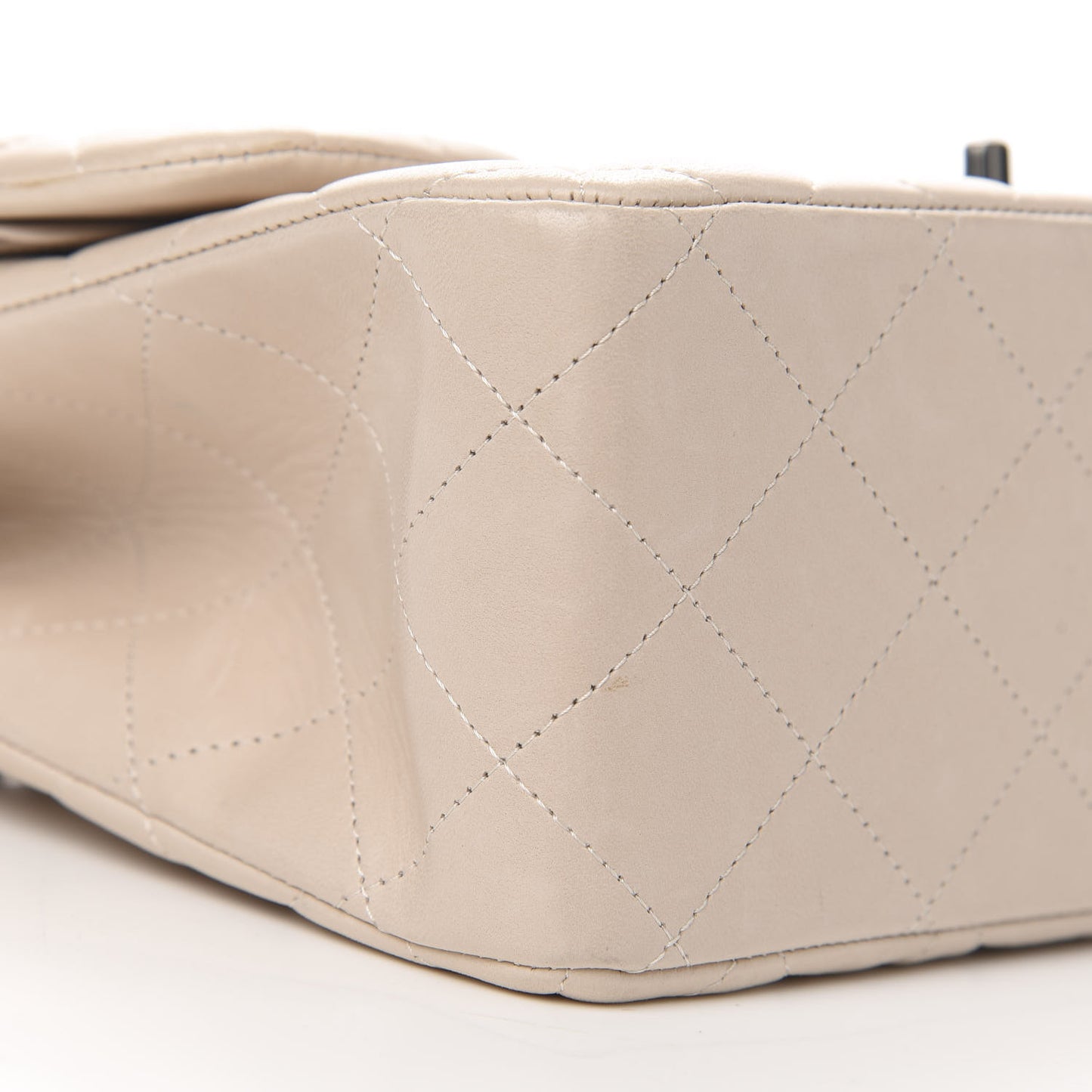 Lambskin Quilted Jumbo Double Flap Light Beige
