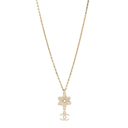 Chanel Enamel Crystal CC Camellia Flower Necklace Gold White 1 of 4
