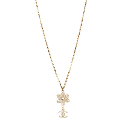 Enamel Crystal CC Camellia Flower Necklace Gold White