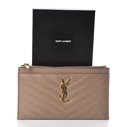 Saint Laurent Grain De Poudre Chevron Monogram Bill Pouch Dusty Grey 7 of 7