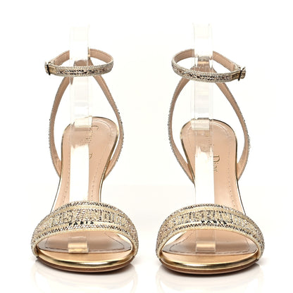 Christian Dior Laminated Calfskin Crystal Embroidered Dway 100mm Sandals 37.5 Gold 2 of 7