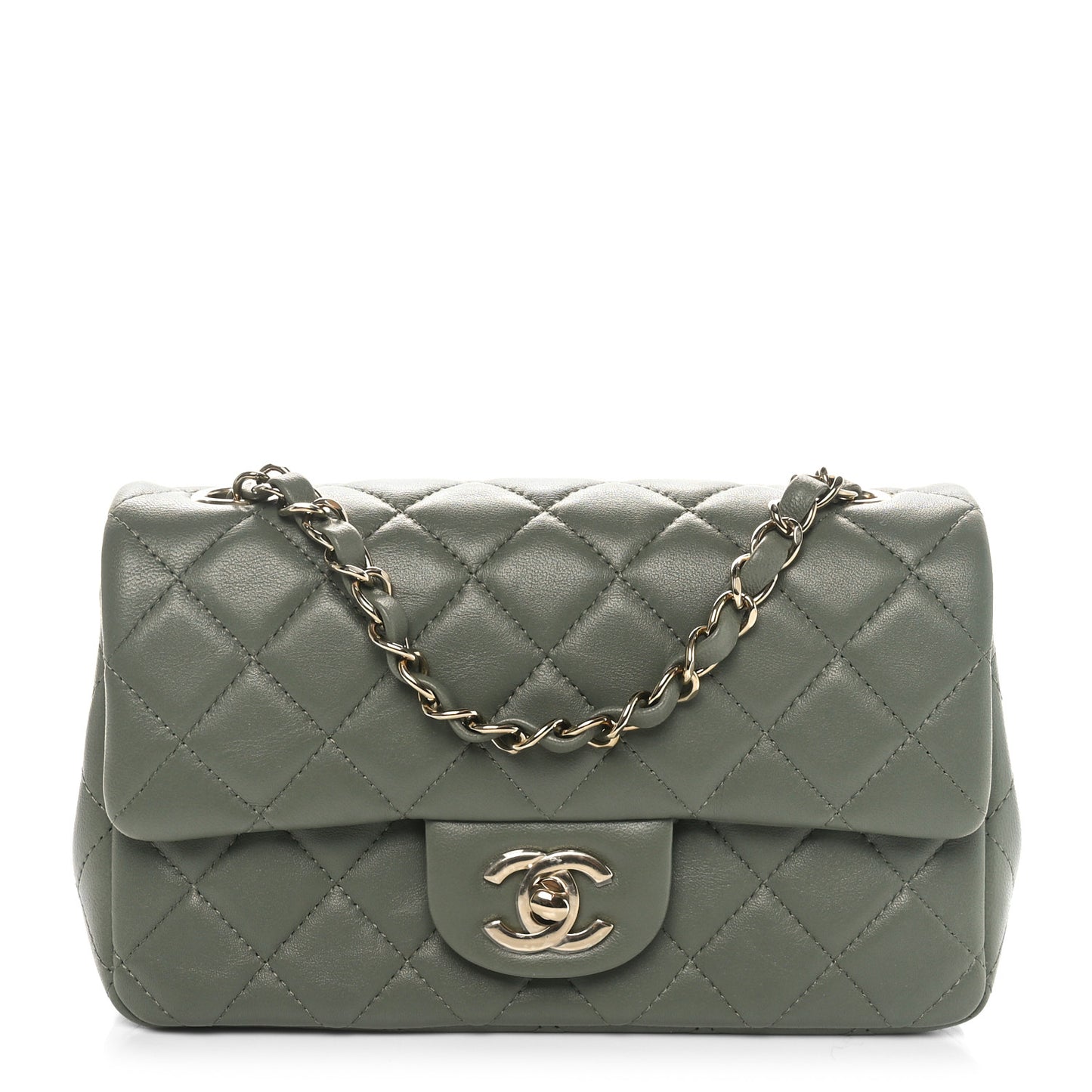 Lambskin Quilted Mini Rectangular Flap Green