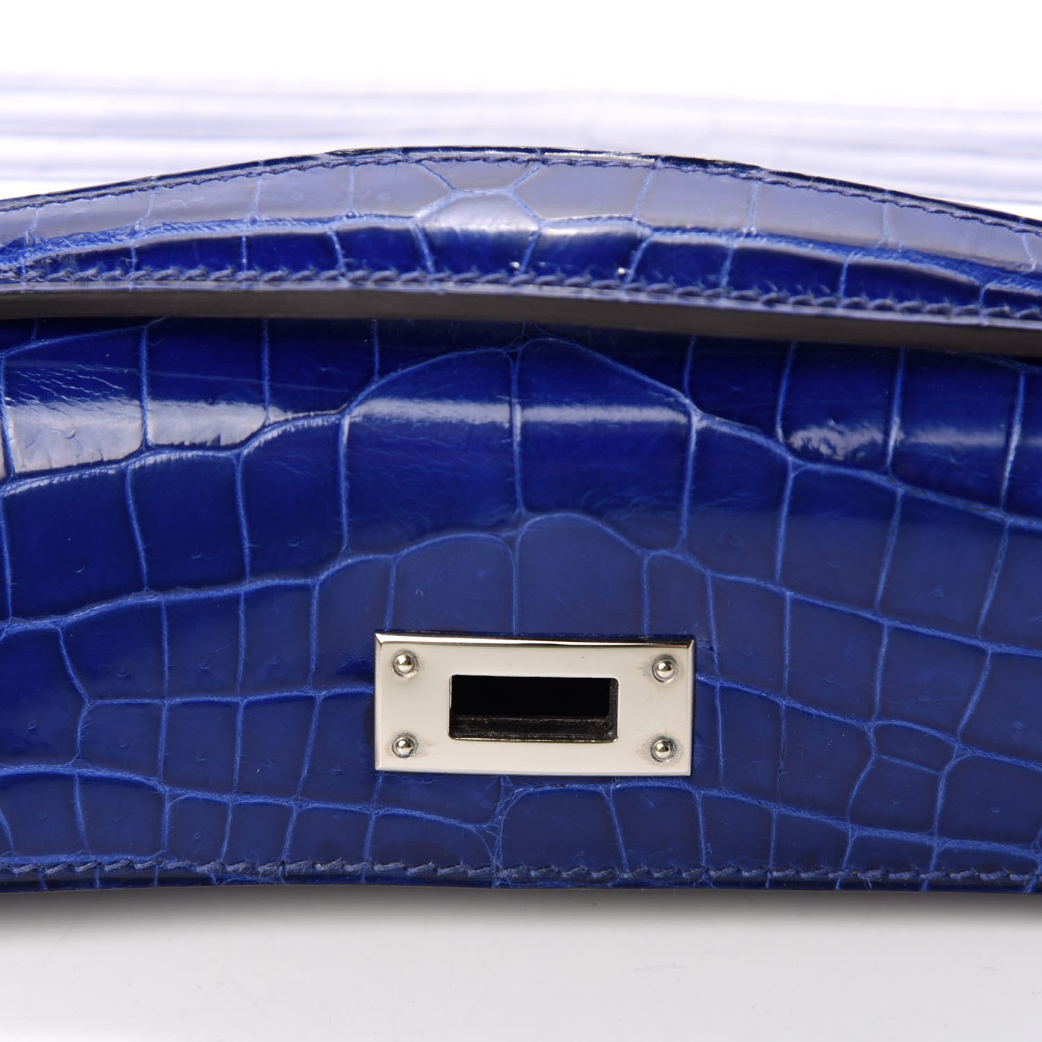 Hermes Shiny Niloticus Crocodile Kelly Cut Pochette Bleu Electrique 22 of 29