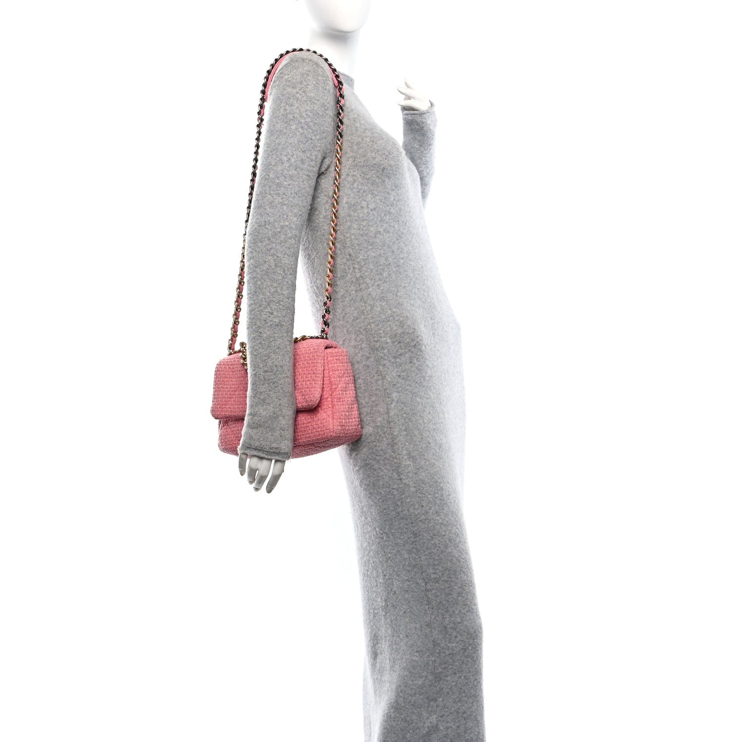 Metallic Tweed Quilted Medium Chanel 19 Flap Pink