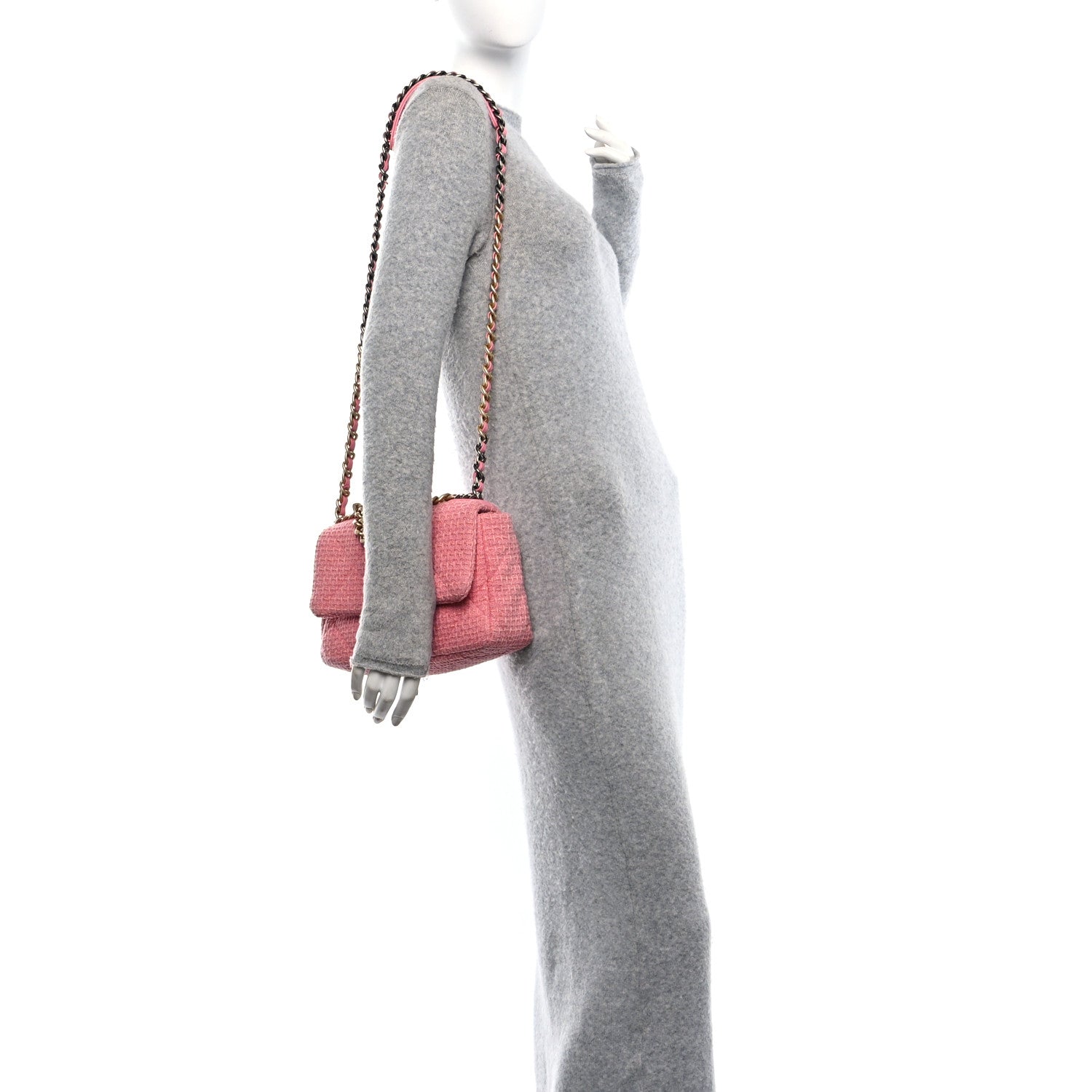 Chanel Metallic Tweed Quilted Medium Chanel 19 Flap Pink 2 of 12