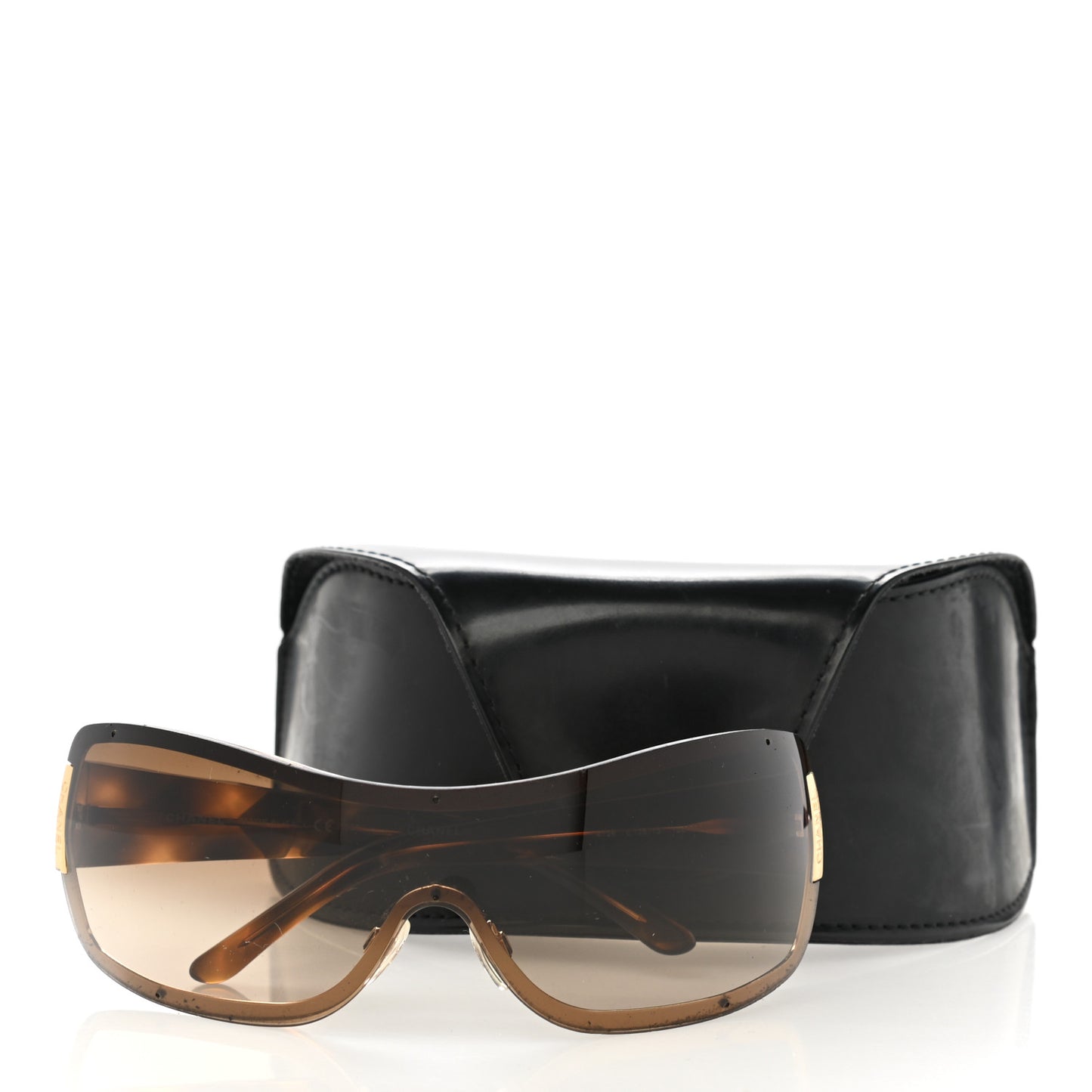 CHANE Acetate Quilted Shield Sunglasses 4126 Brown