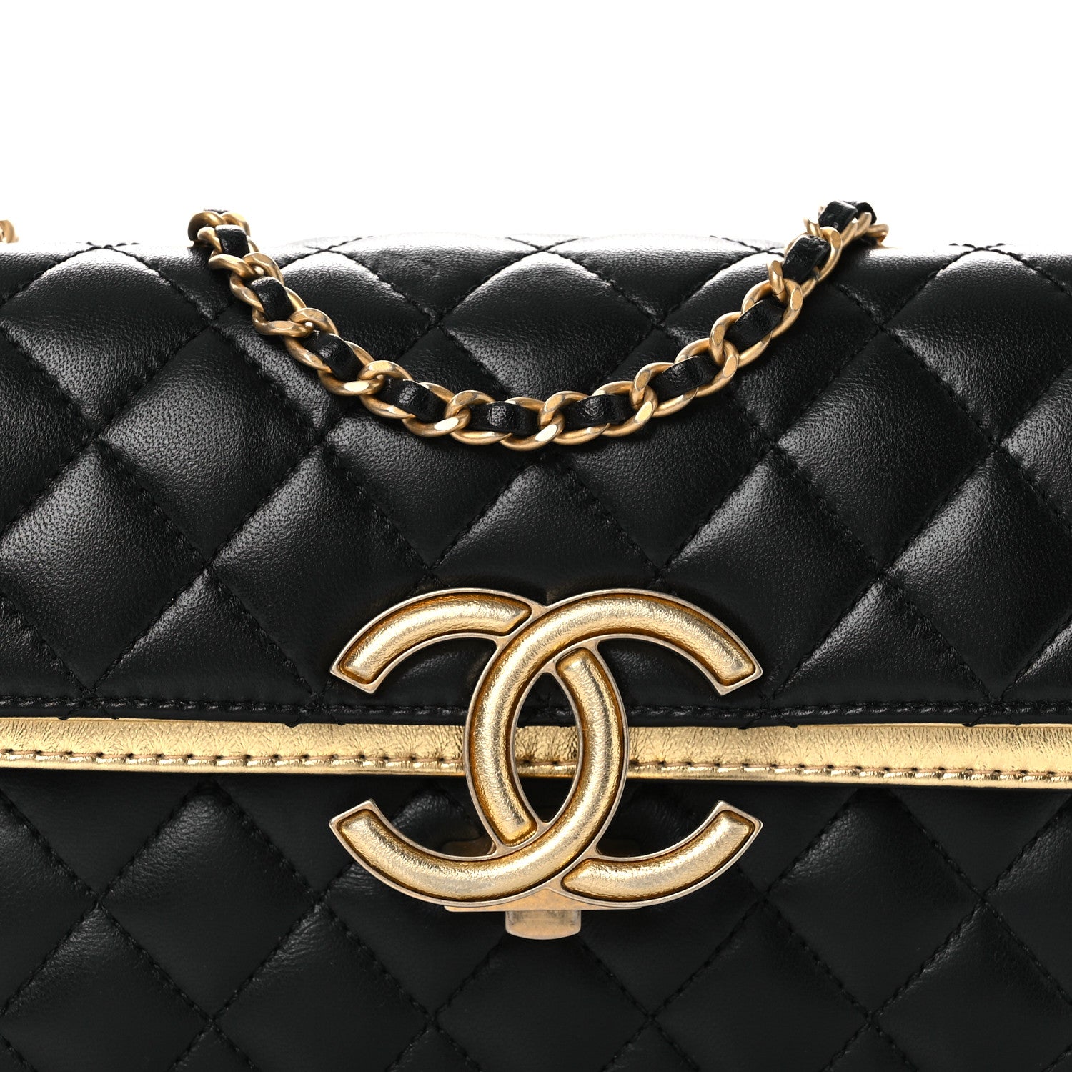 Chanel Lambskin Metallic Quilted Small CC Chic Double Flap Black Gold 9 of 13