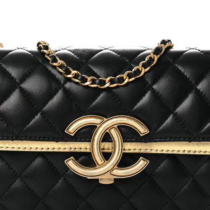 Chanel Lambskin Metallic Quilted Small CC Chic Double Flap Black Gold 9 of 13