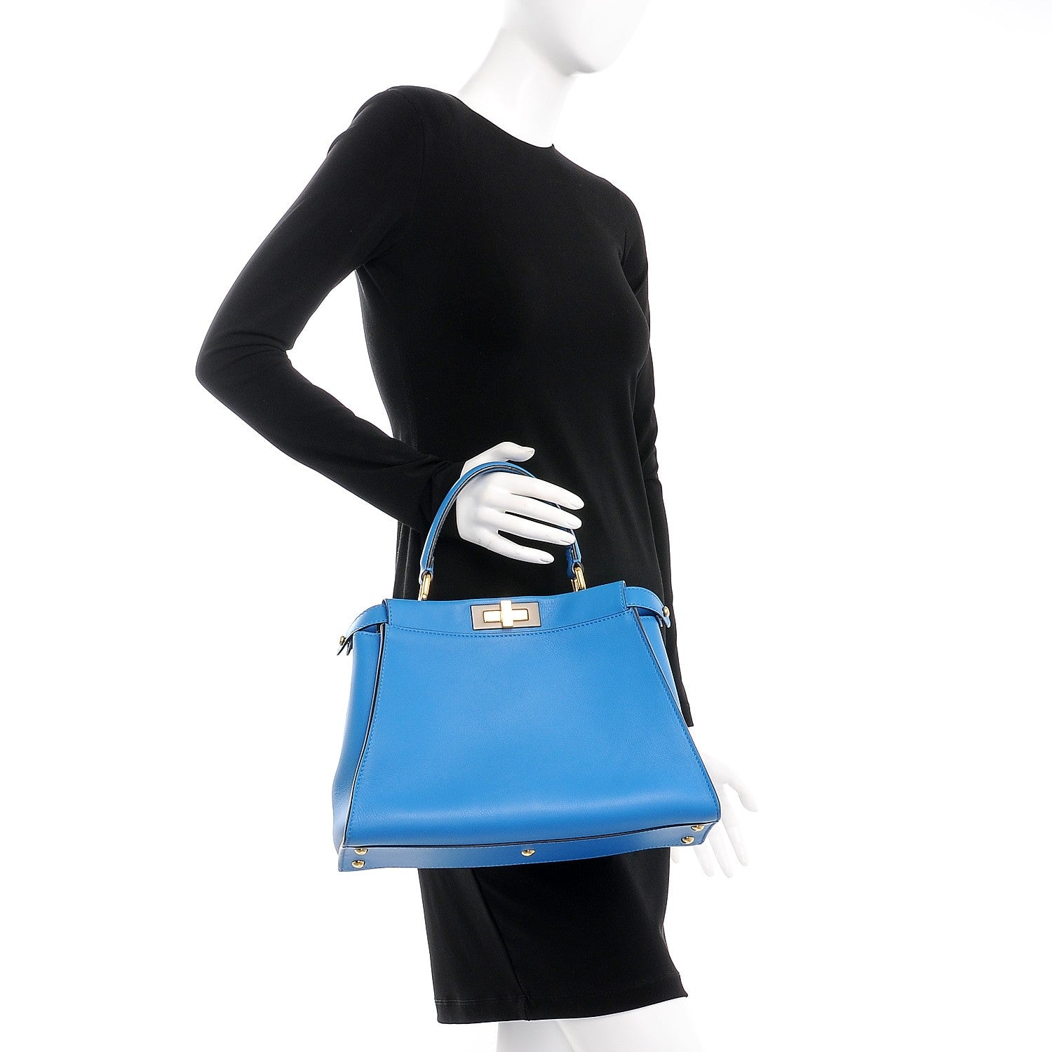 Fendi Vitello Seta Medium Peekaboo Iconic Satchel Blue Royal 3 of 8
