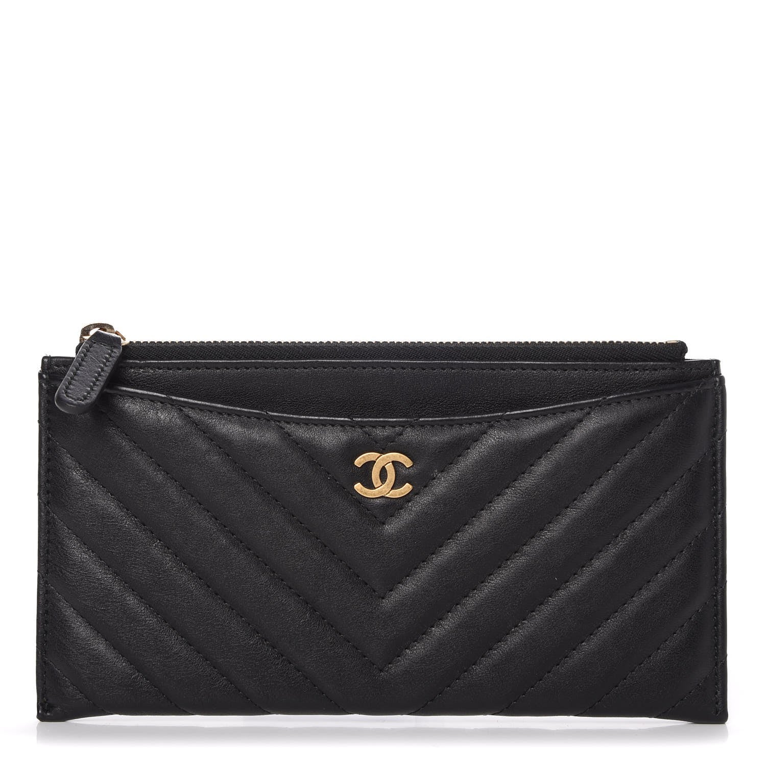Chanel Calfskin Chevron Quilted Classic Zip Pouch Black 1 of 9