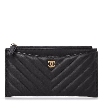 Chanel Calfskin Chevron Quilted Classic Zip Pouch Black 1 of 9