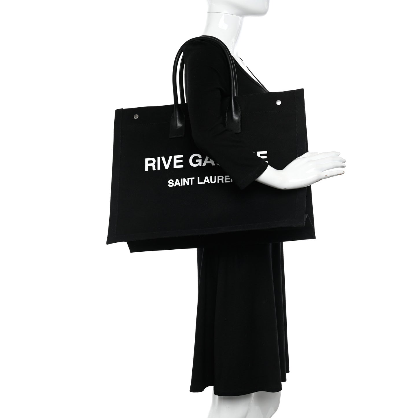 Linen Calfskin Rive Gauche Tote Black
