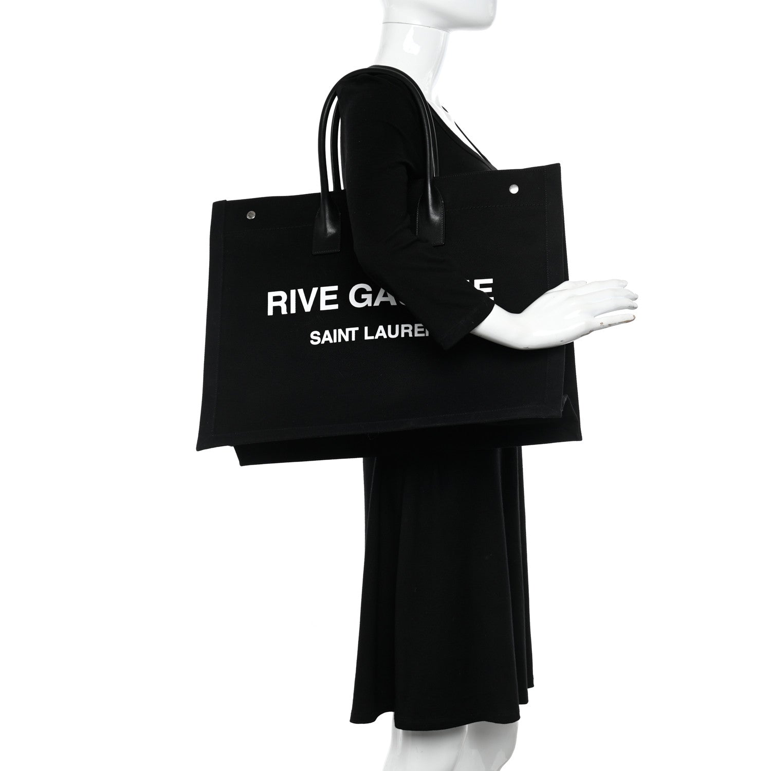 Saint Laurent Linen Calfskin Rive Gauche Tote Black 2 of 9