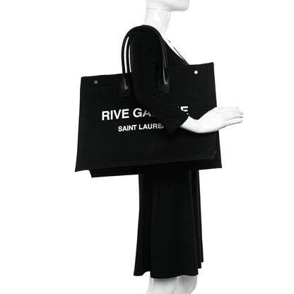 Saint Laurent Linen Calfskin Rive Gauche Tote Black 2 of 9