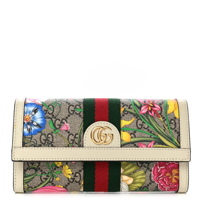 Gucci GG Supreme Monogram Flora Web Ophidia Continental Wallet White 1 of 8