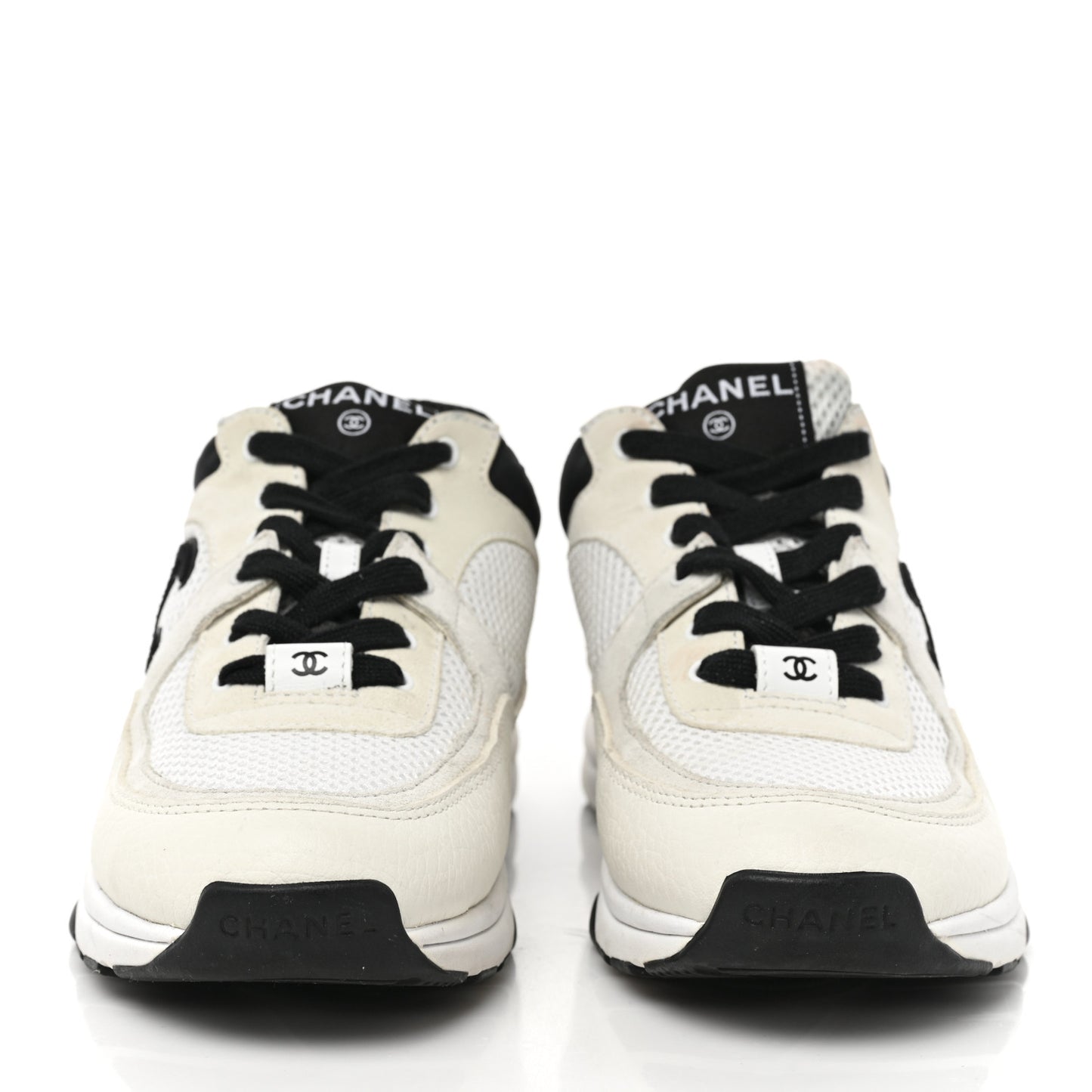 Mesh Suede Grained Calfskin Womens CC Sneakers 38 Black White
