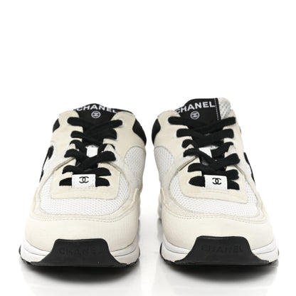 Chanel Mesh Suede Grained Calfskin Womens CC Sneakers 38 Black White 2 of 8