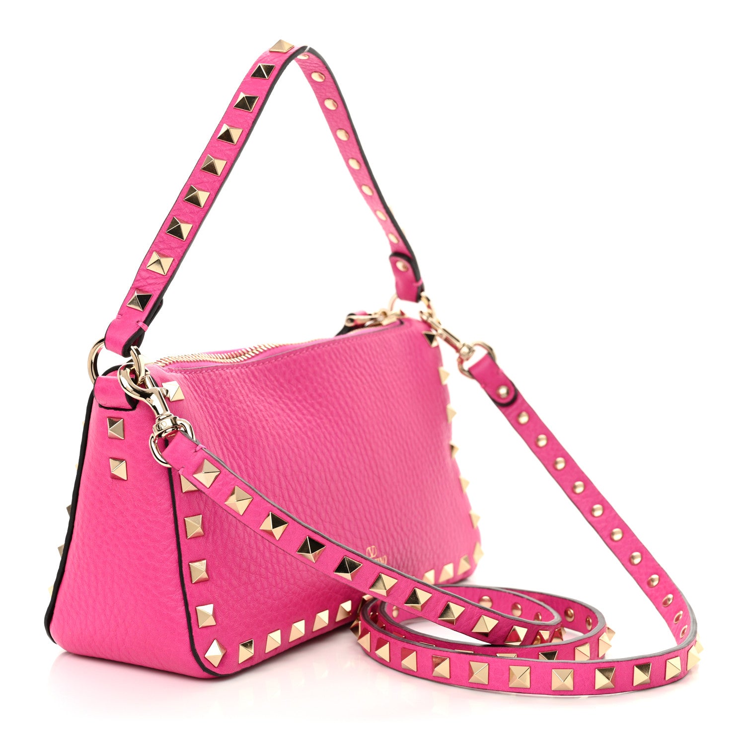 Valentino Garavani Pebbled Calfskin Small Rockstud Flip Lock Shoulder Bag Pink PP 3 of 9