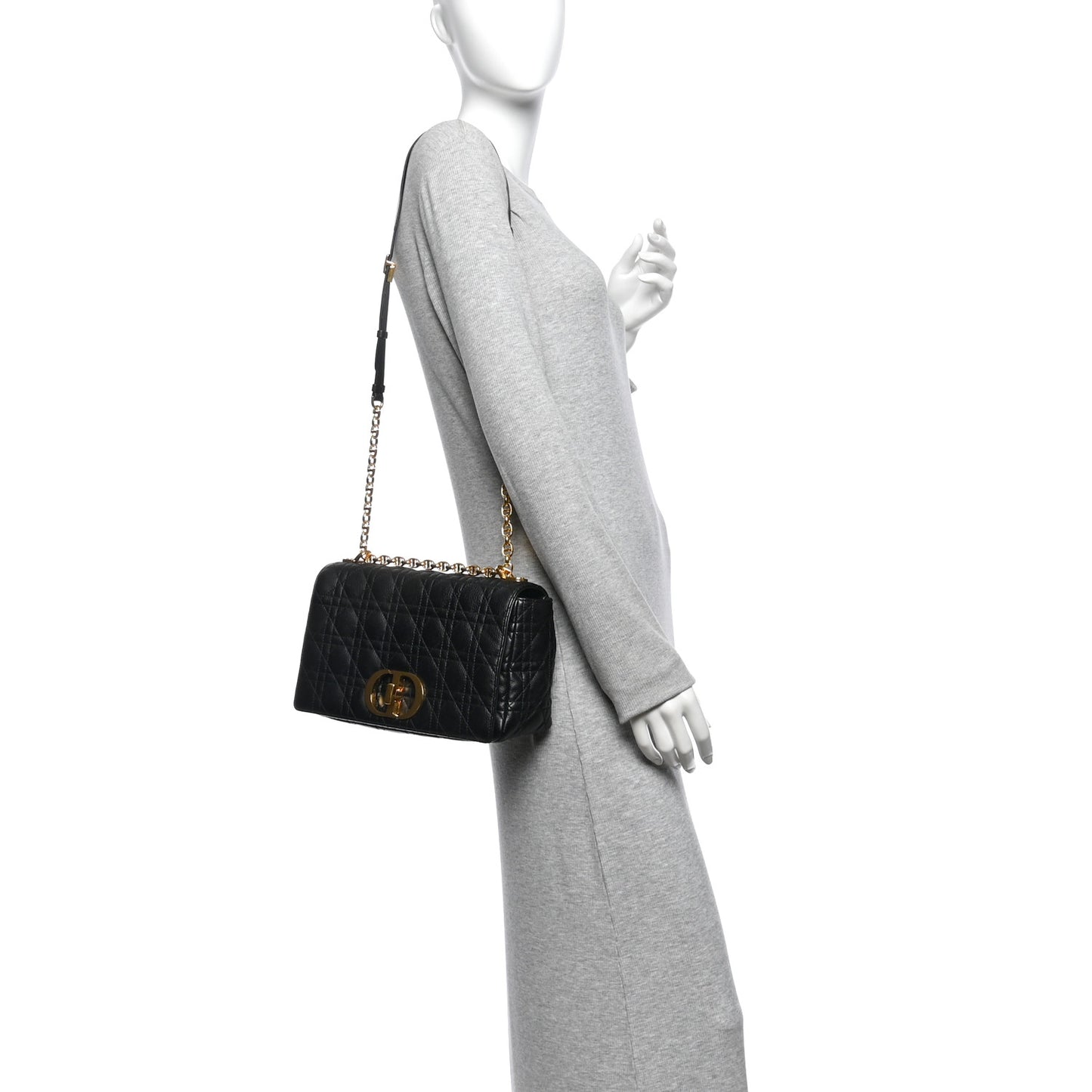 Grained Calfskin Cannage Large Caro Bag Black