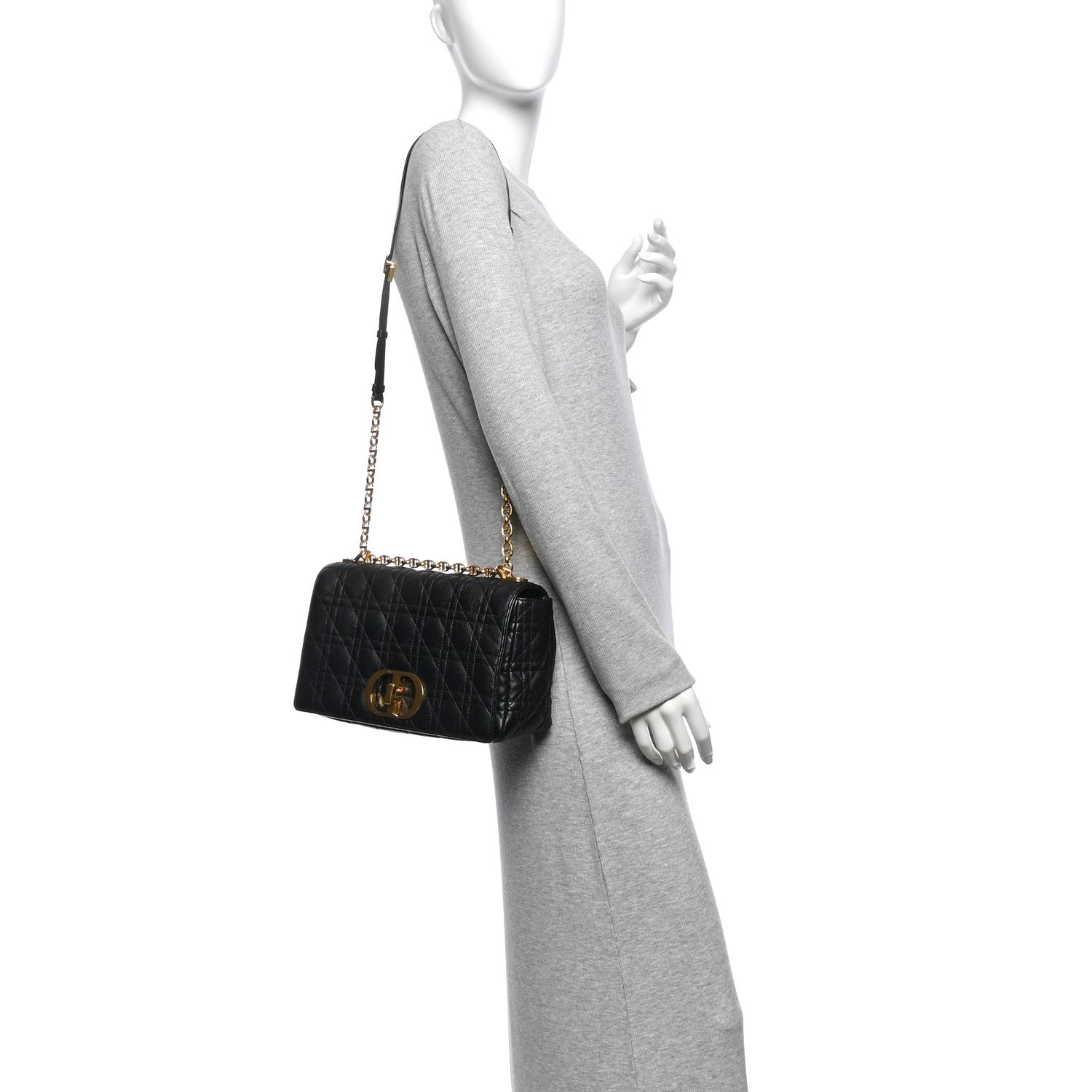Christian Dior Grained Calfskin Cannage Large Caro Bag Black 2 of 11