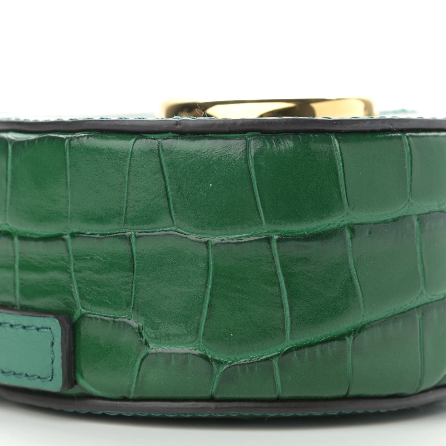Calfskin Crocodile Embossed Mini C Round Crossbody Woodsy Green
