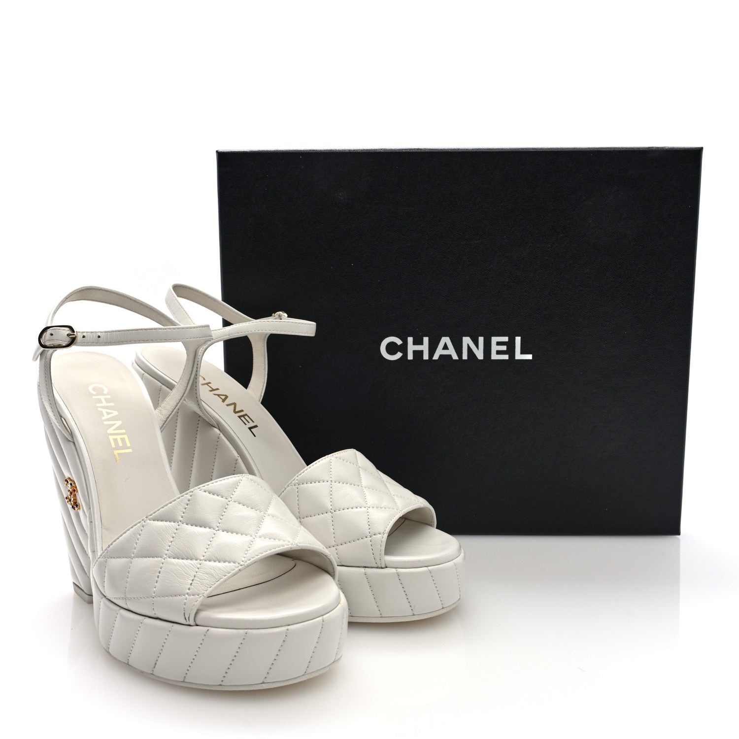 Chanel Shiny Lambskin Quilted Platform Sandals 39.5 White 8 of 8