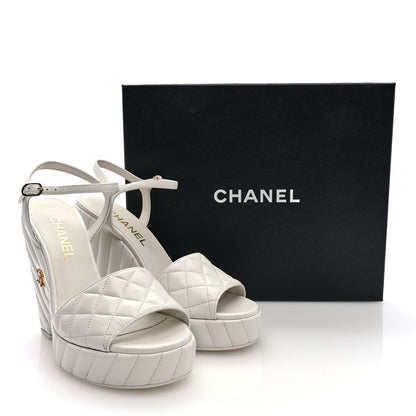 Chanel Shiny Lambskin Quilted Platform Sandals 39.5 White 8 of 8