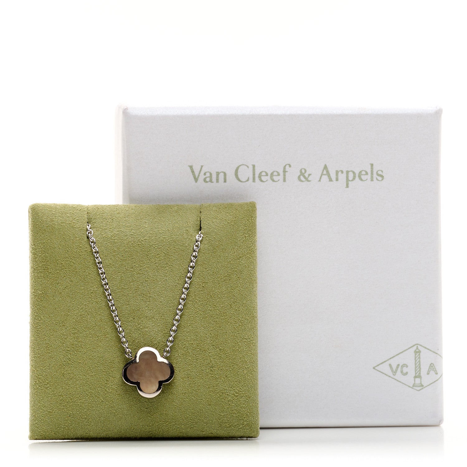 Van Cleef & Arpels 18K White Gold Gray Mother of Pearl Pure Alhambra Pendant Necklace 5 of 5