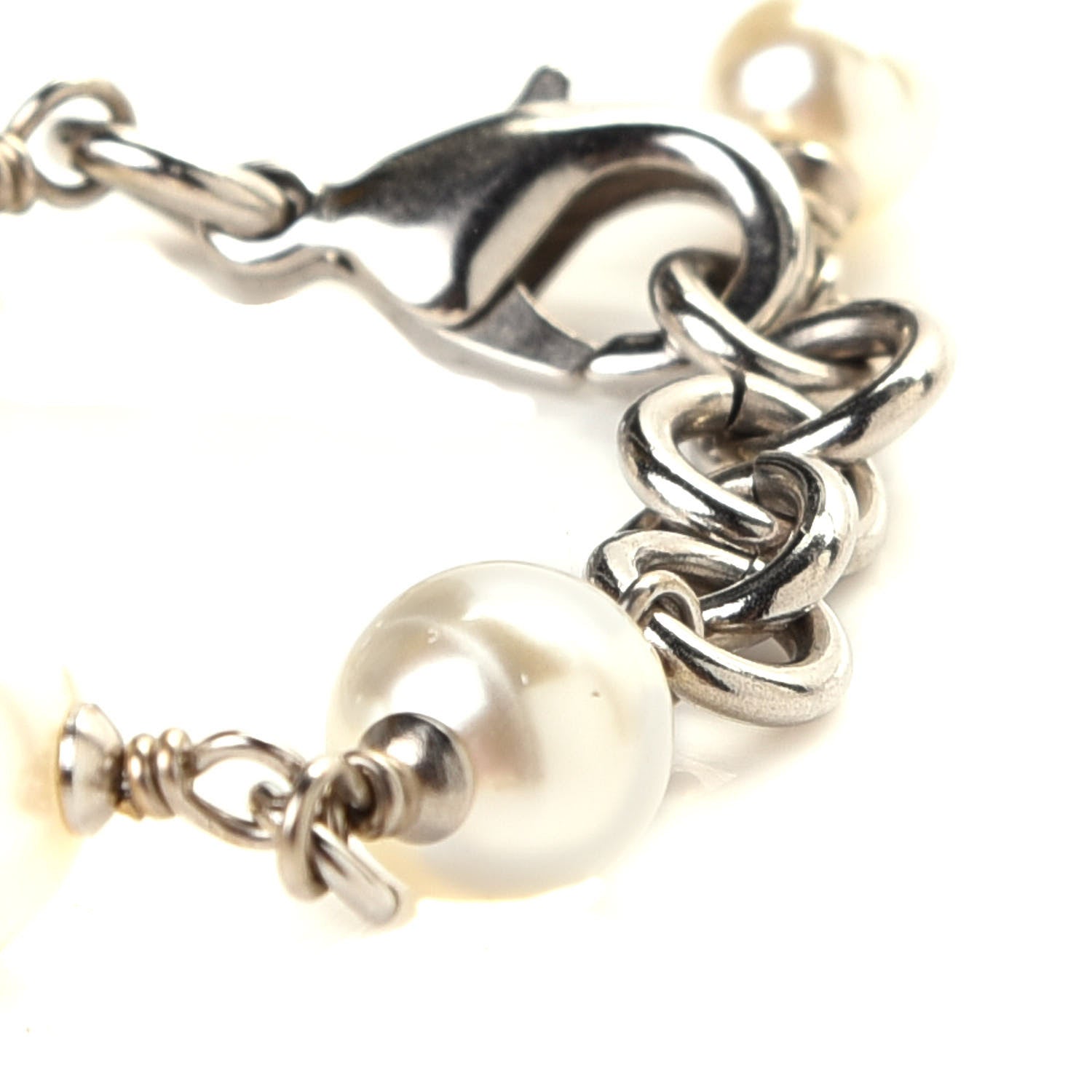 Chanel Crystal Pearl CC Long Necklace Silver 5 of 5