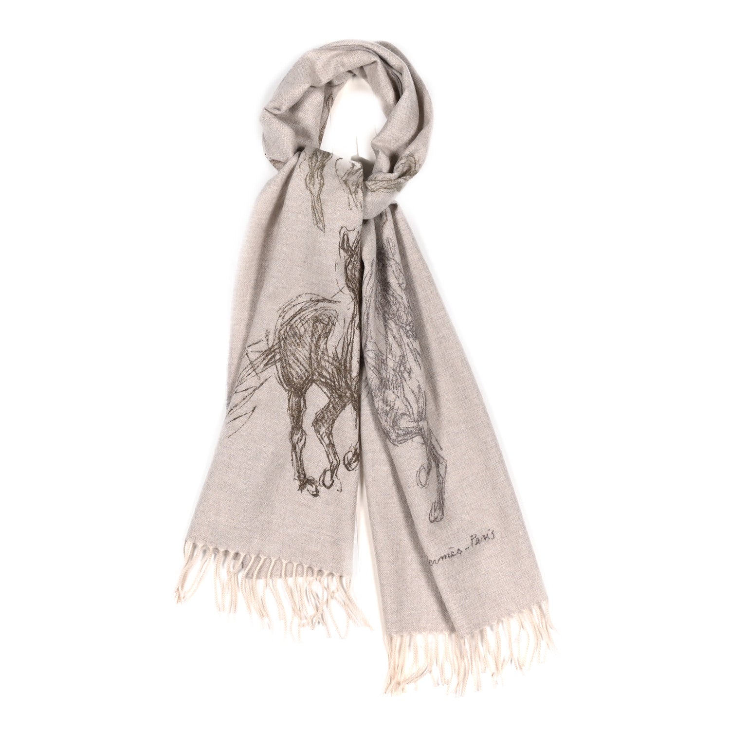 Hermes Cashmere Pirouette au Galop Muffler Beige Chine 1 of 4