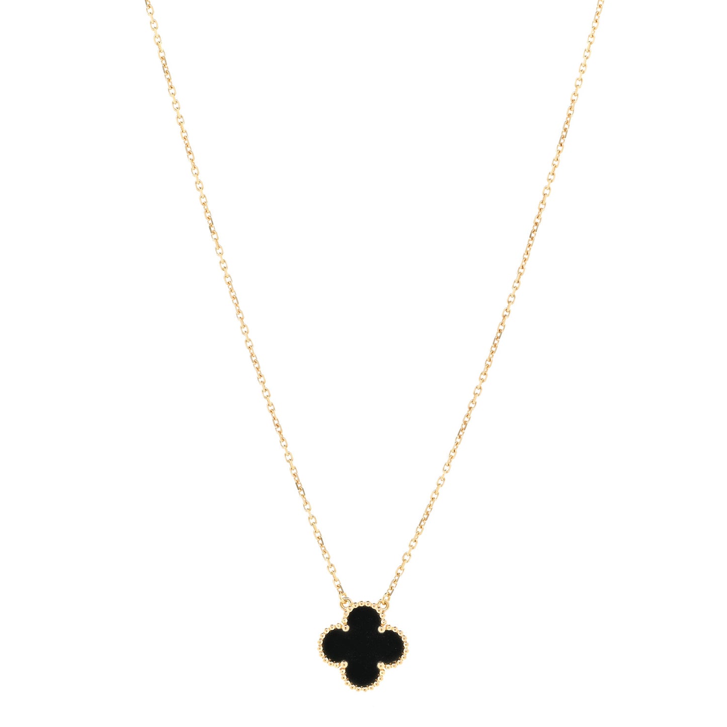 18K Yellow Gold Black Onyx Vintage Alhambra Pendant Necklace