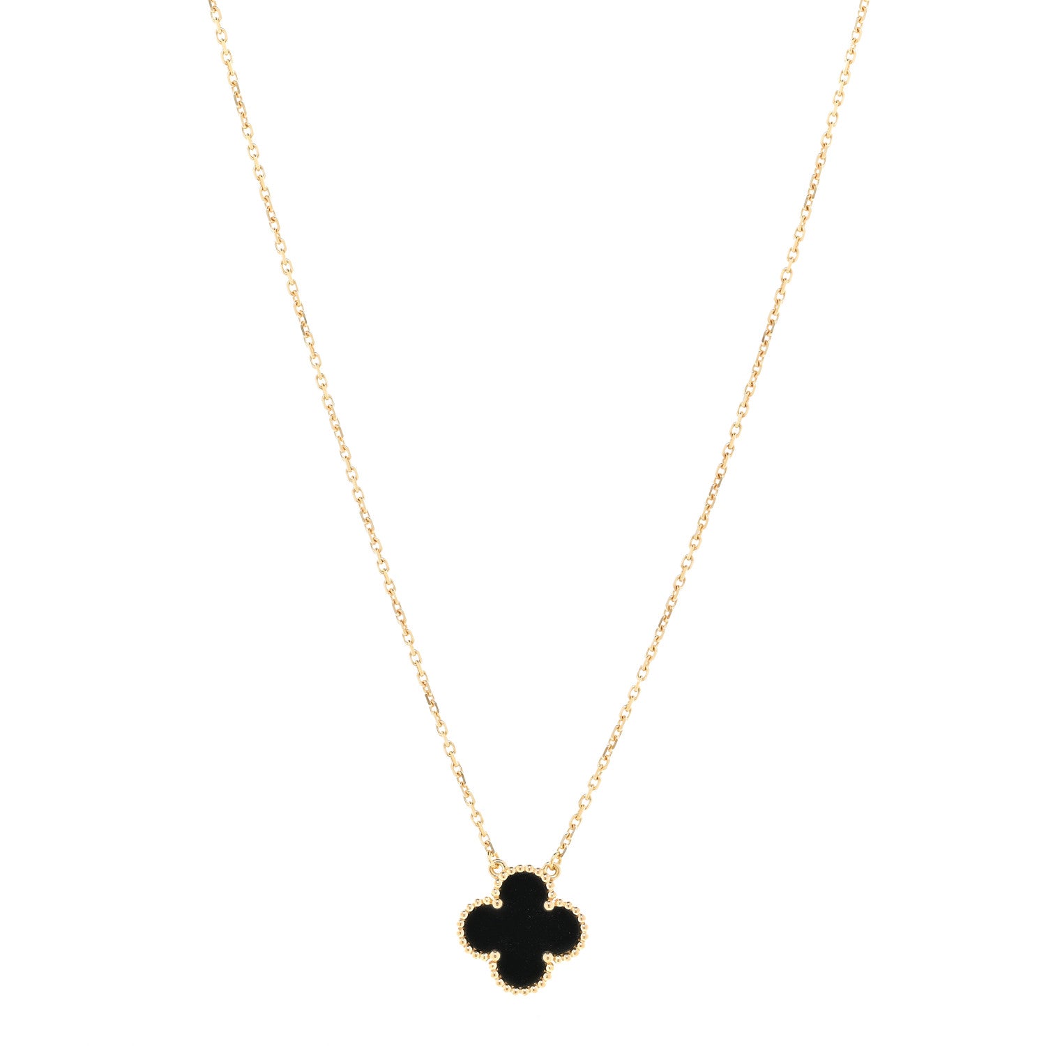 Van Cleef & Arpels 18K Yellow Gold Black Onyx Vintage Alhambra Pendant Necklace 1 of 6