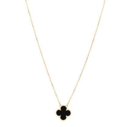 Van Cleef & Arpels 18K Yellow Gold Black Onyx Vintage Alhambra Pendant Necklace 1 of 6