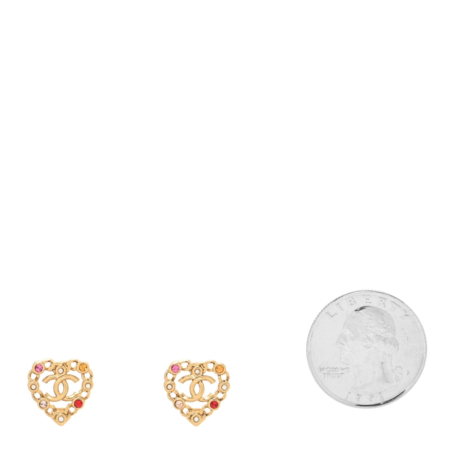 Chanel Pearl Crystal CC Heart Earrings Gold Multicolor 2 of 4