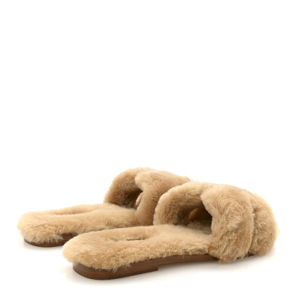 Hermes Woolskin Oran Sandals 38.5 Beige Argile 5 of 9